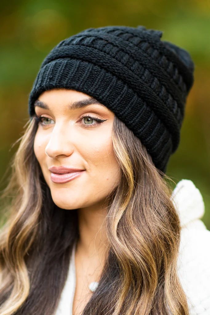 Mountainside Adventures Black Knit Beanie | The Mint Julep Boutique