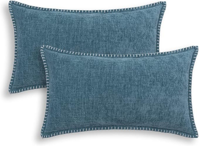 Throw Pillow Cases CaliTime Pack of 2 Cotton Thread Stitching Edges Solid Dyed Soft Chenille Cush... | Amazon (US)
