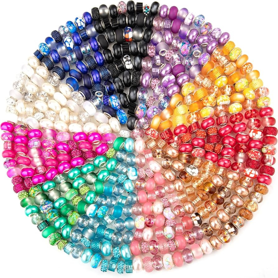 220 Pcs European Large Hole Spacer Beads, Zyehxed Assortment European Craft Beads Colorful Rhines... | Amazon (US)