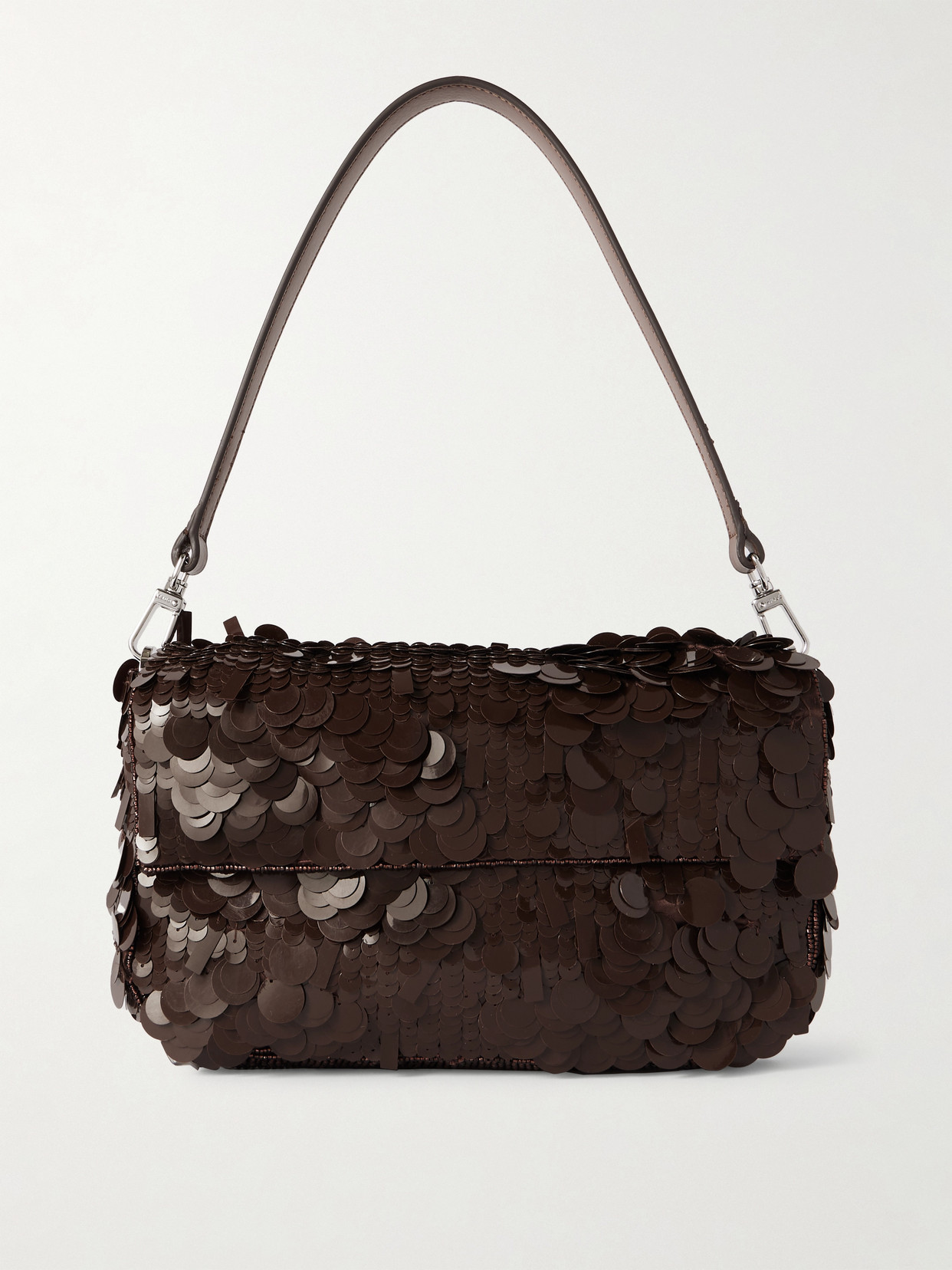 STAUD - Timmy Embellished Sequined Leather Shoulder Bag - Brown | NET-A-PORTER (US)