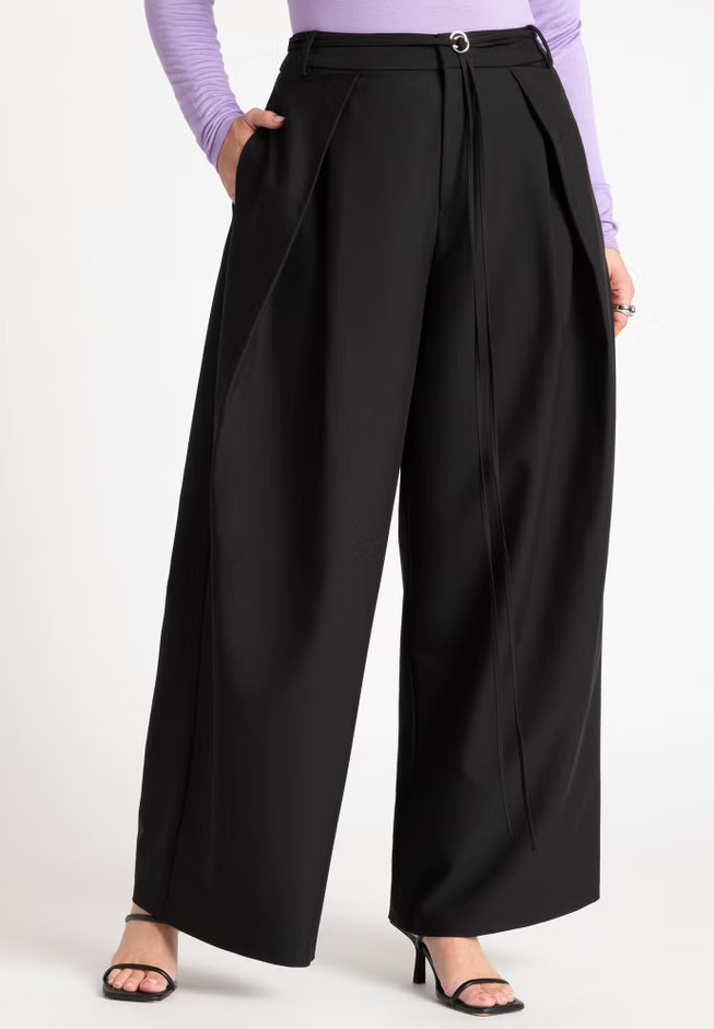 Pleat Detail Trouser With Long Belt | Eloquii
