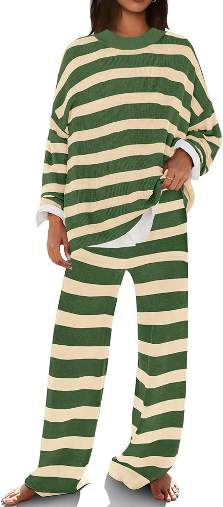 SENSERISE Womens Striped Set Sweater Lounge Sets Long Sleeve Tops and Pants Matching Pajamas with... | Amazon (US)