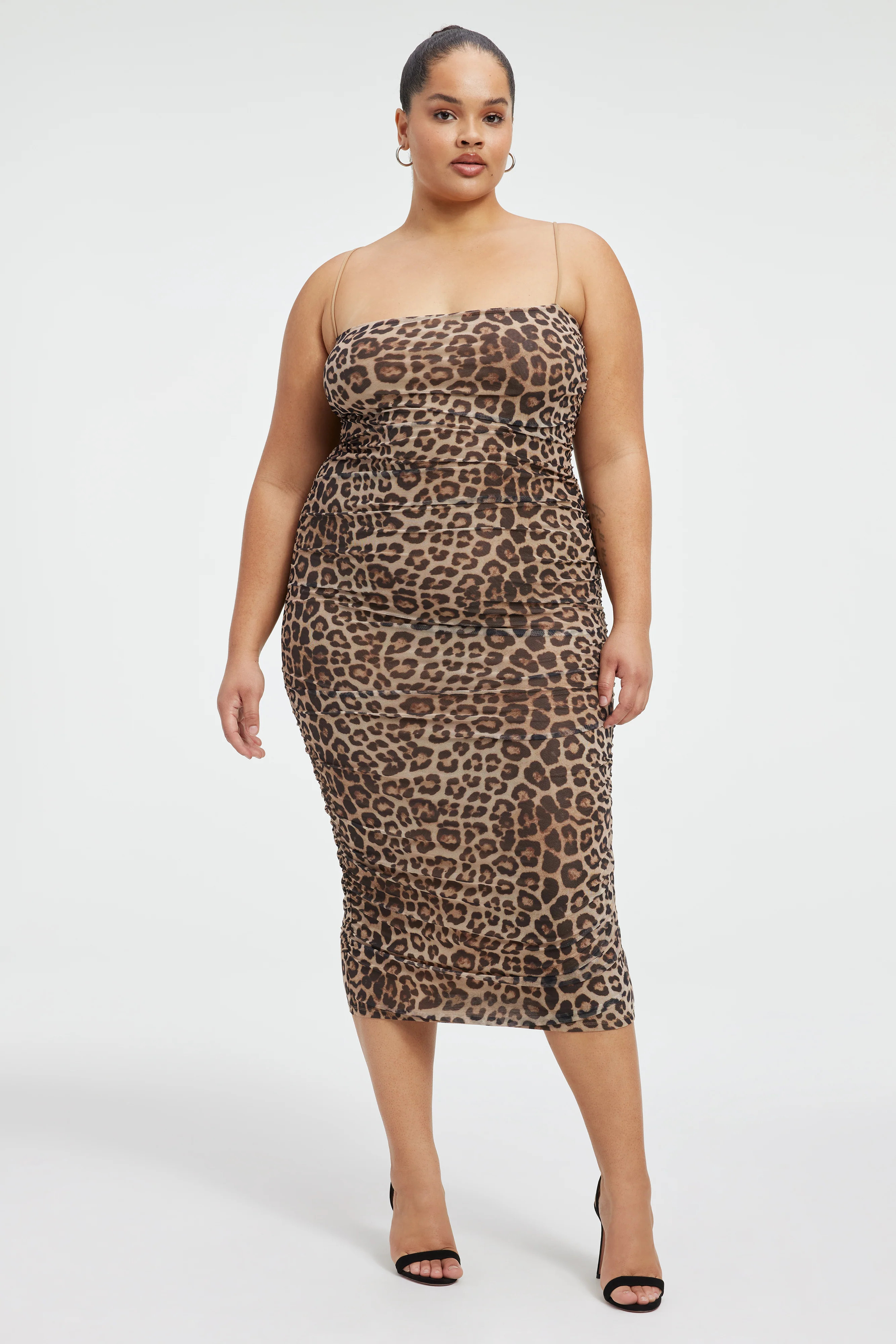 RUCHED MESH MIDI DRESS | GOOD LEOPARD003 - GOOD AMERICAN | Good American