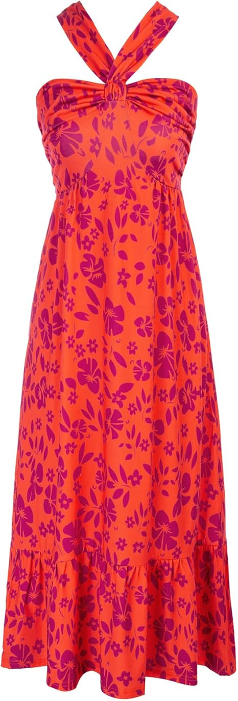 GRACE KARIN 2025 Women's Criss Cross Halterneck Sleeveless Summer Floral Print Flowy A Line Maxi ... | Amazon (US)