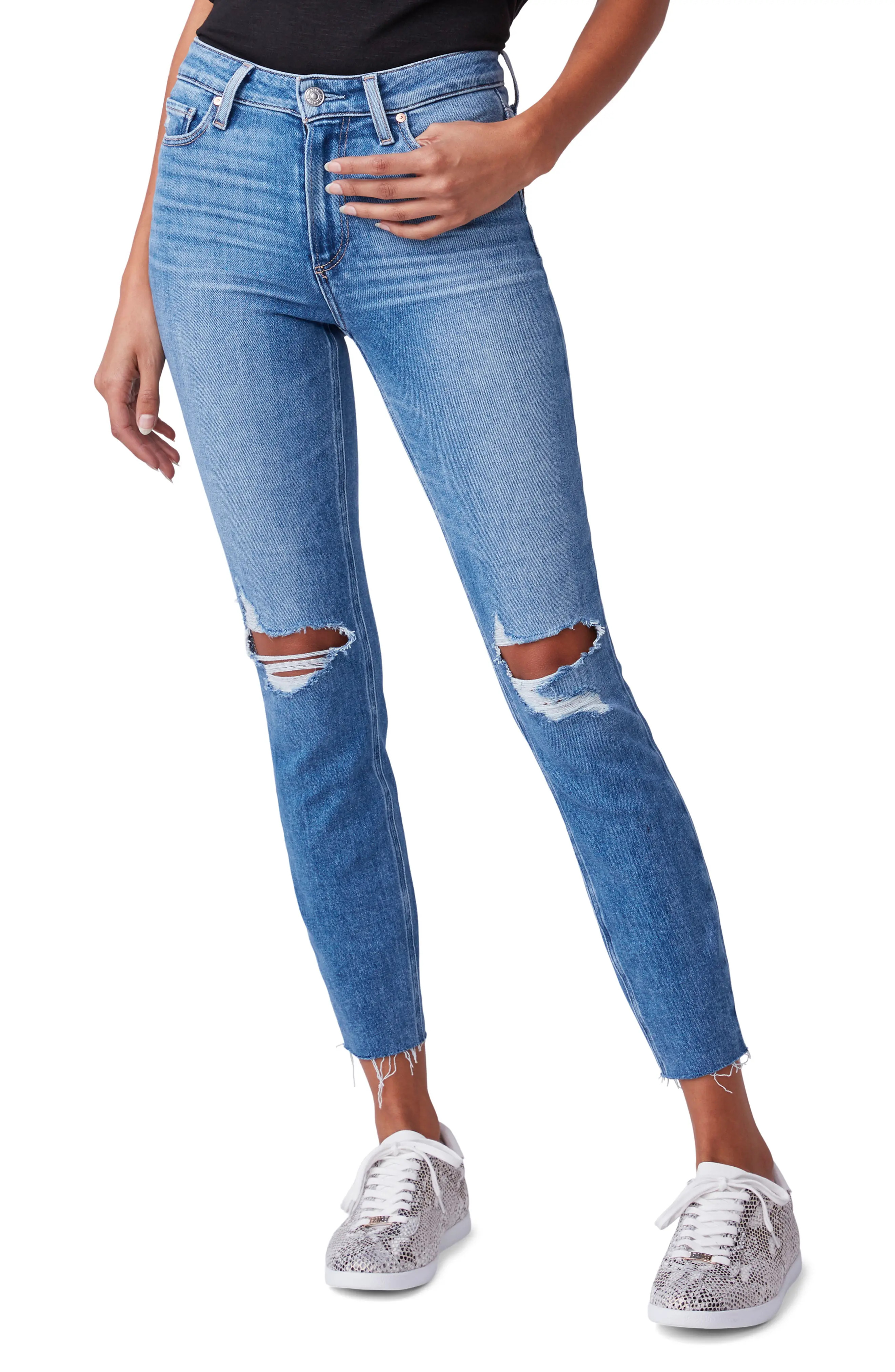 Women's Paige Hoxton Ripped High Waist Raw Hem Crop Skinny Jeans | Nordstrom
