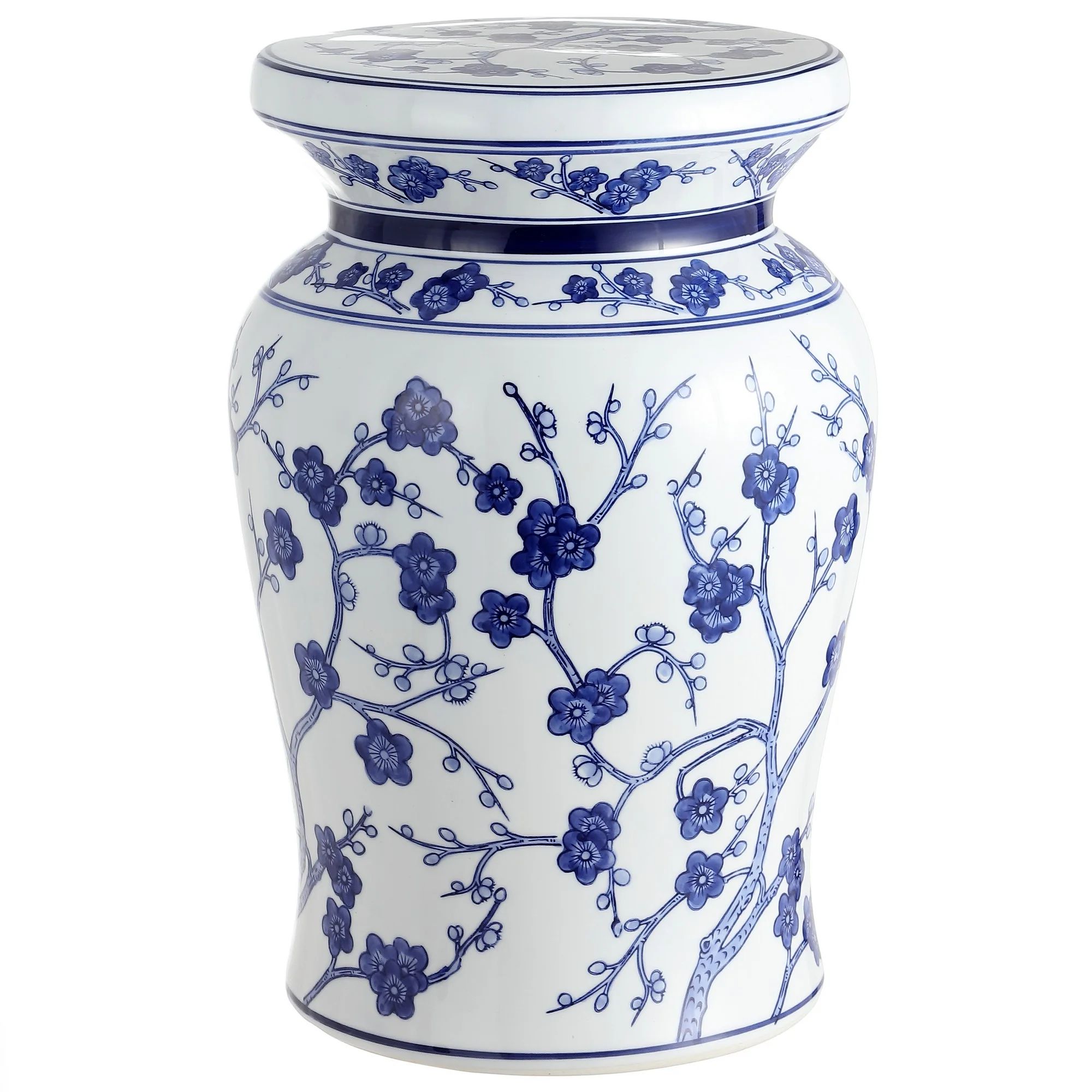 Cherry Blossom 17.7" Ceramic Garden Stool, White/Blue | Walmart (US)