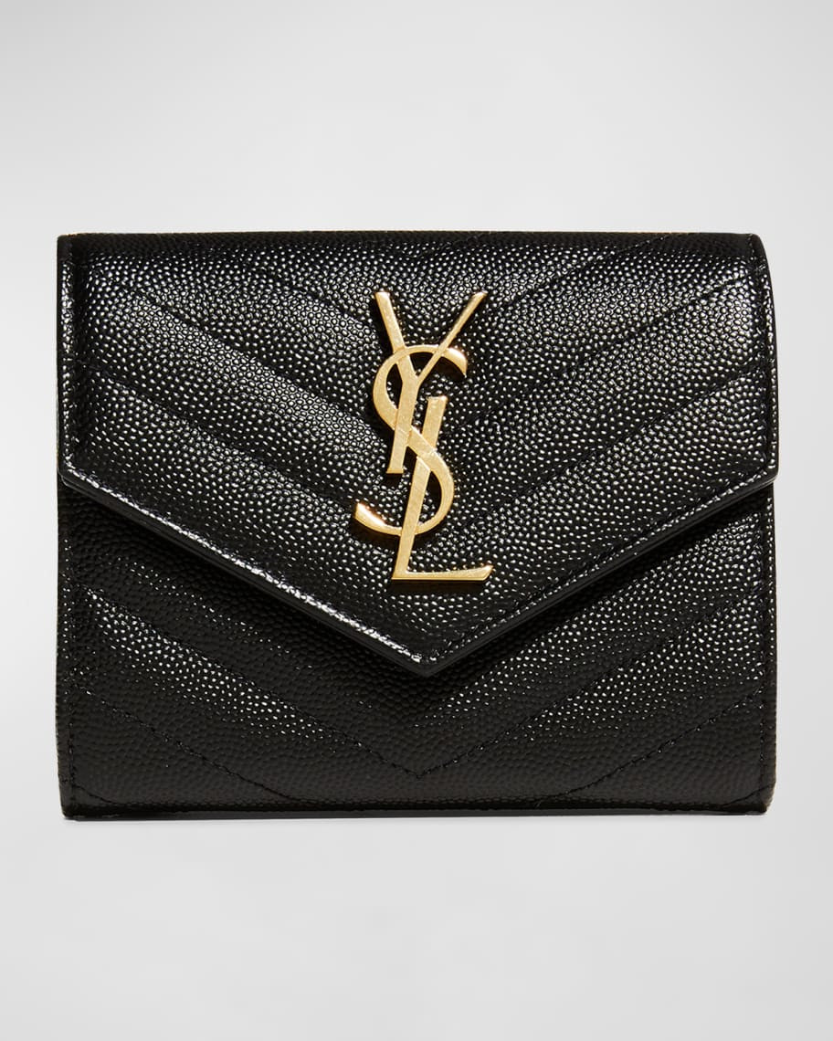 Saint Laurent YSL Monogram Trifold Wallet in Grained Leather | Neiman Marcus