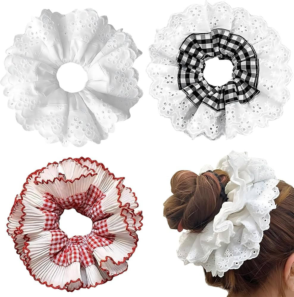 3-Pack Hair Scrunchies, Hair Elastics, Large Lace Hair Ties for Women, Soft Double-Layer Lace & E... | Amazon (CA)