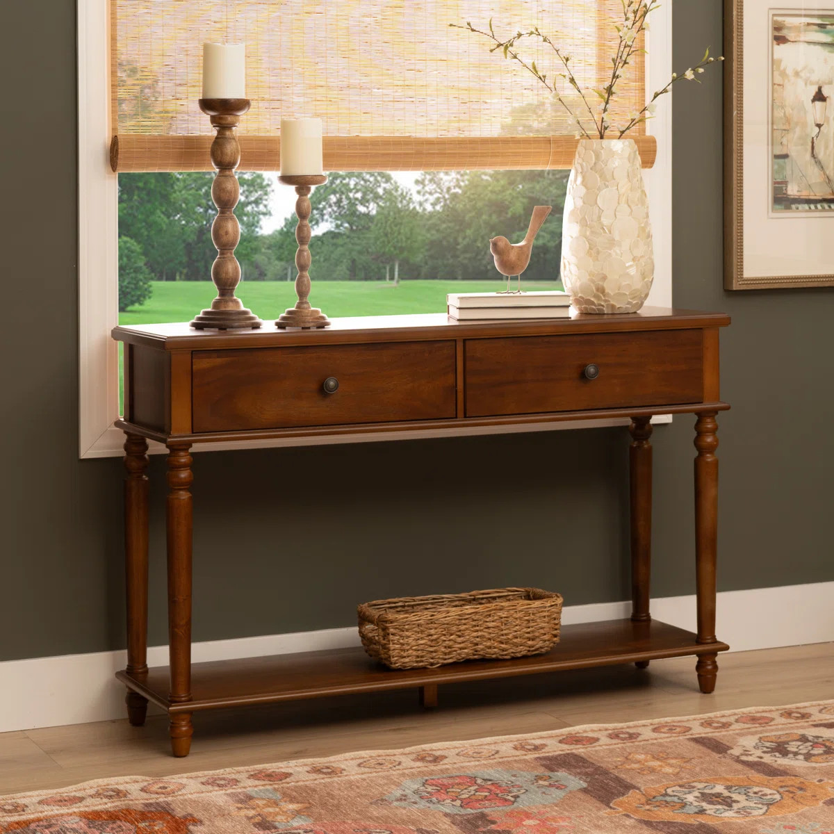 Birkley 48” 2-Drawer Console Table With Display Shelf | Wayfair North America