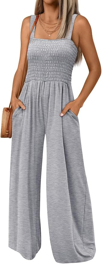 AUTOMET Jumpsuits for Women Casual Jumpers Summer Rompers Sleeveless Loose High Waist Wide Leg Ov... | Amazon (US)