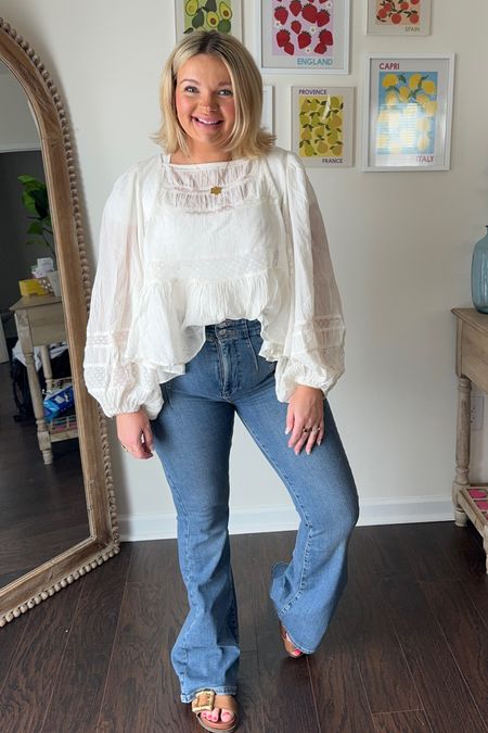 Wearing a medium in top, 29 in jeans! Casual spring outfit, flare jeans 

#LTKsalealert #LTKfindsunder100 #LTKfindsunder50