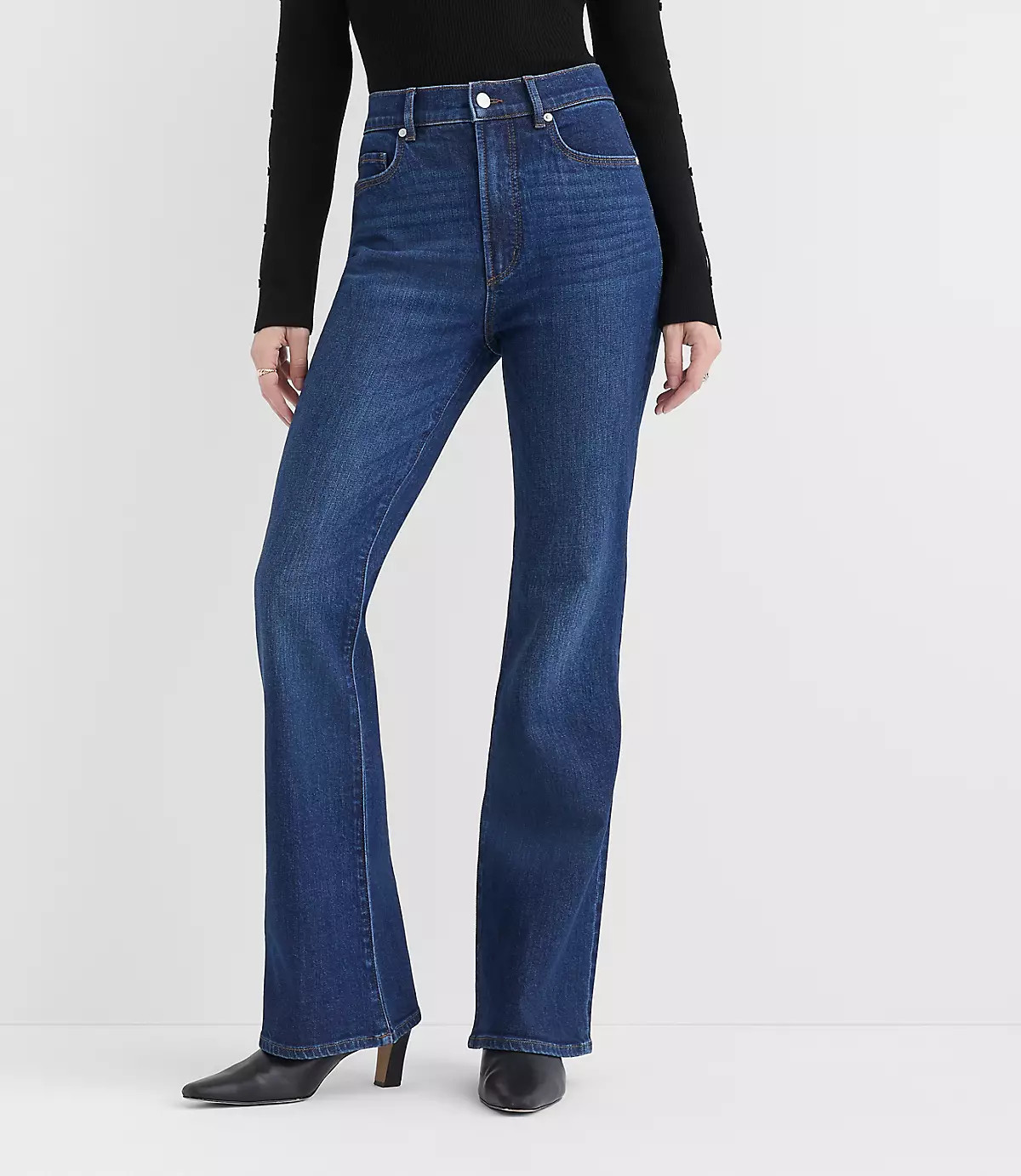 Rivete High Rise Slim Flare Jeans in Muse Wash | LOFT