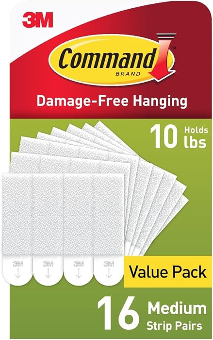 Command Picture Hanging Strips, Medium, White, Holds up to 12 lbs., 16-Pairs (32-Strips), Easy to... | Amazon (US)
