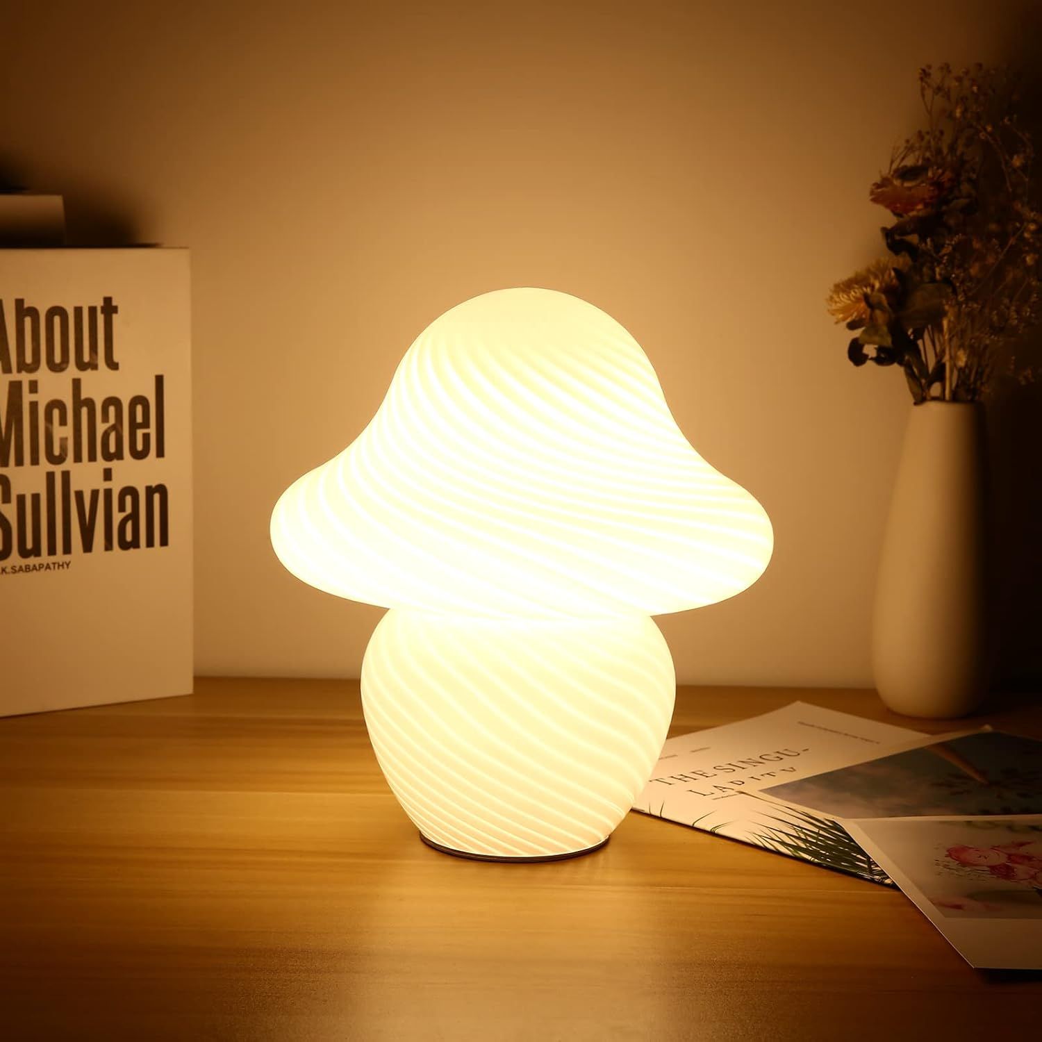 Panny Mushroom Lamp, High-end Glass Mushroom Night Light for Bedroom and Bedside, White Translucent  | Amazon (US)