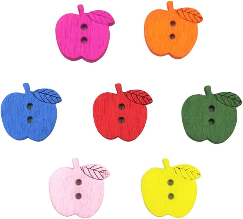 SUPVOX 100PCS Apple Buttons Wooden Fruits Painted 2 Hole Sewing Button DIY Scrapbooking Crafts Fasteners Buttons (Colorful) | Amazon (US)