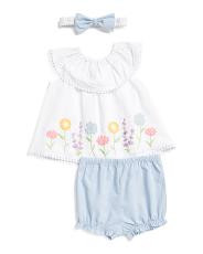 Newborn Girls 2pc Floral Border Sunsuit Set With Headband | TJ Maxx
