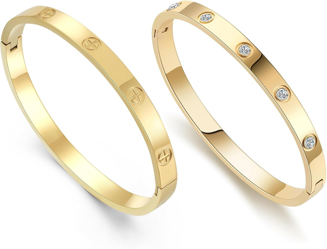 2-Pack Friendship Bracelets for Women - 18K Gold Plated Titanium Steel Cuff Love Bangle Set with ... | Amazon (US)