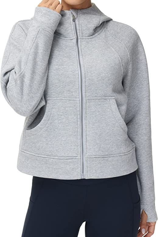 Origiwish Women's Full Zipper Hoodies Fleece Lined Sweatshirt Jacket Long Sleeve Crop Tops Sweate... | Amazon (US)