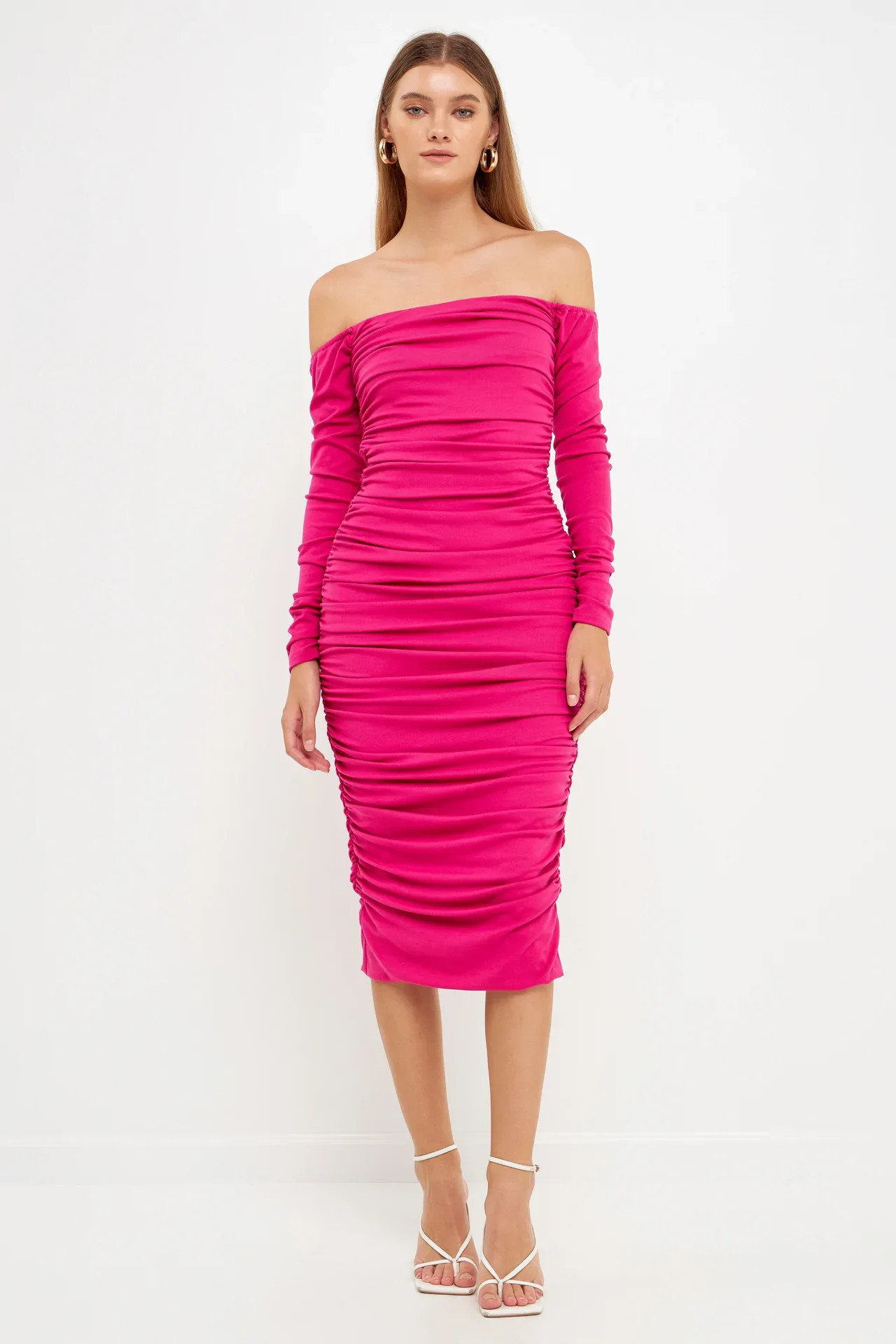 Off-The-Shoulder Ruched Midi Dress | Endless Rose