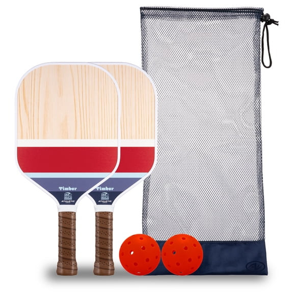 Athletic Works Timber Wooden 2-Player Pickleball Paddle Set, Includes 2 Paddles/2 Pickleballs/Car... | Walmart (US)