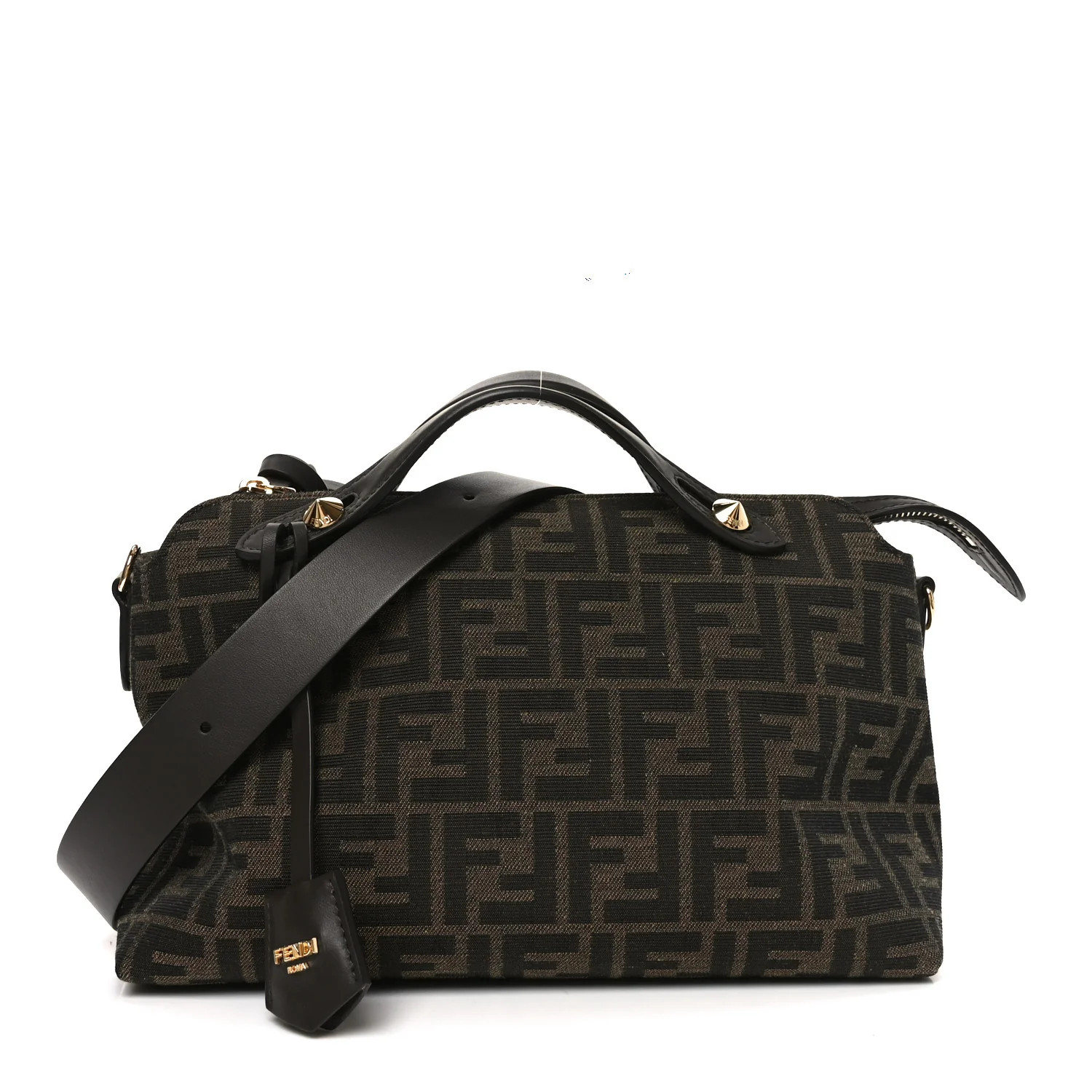 Vitello Grace Jacquard FF Medium By The Way Boston Bag Tobacco Moro Ebano | FASHIONPHILE (US)