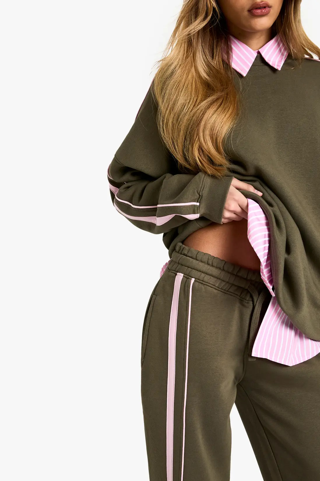 Olive DSGN Studio Stripe Detail Straight Leg Jogger | Boohoo | Boohoo.com (UK & IE)