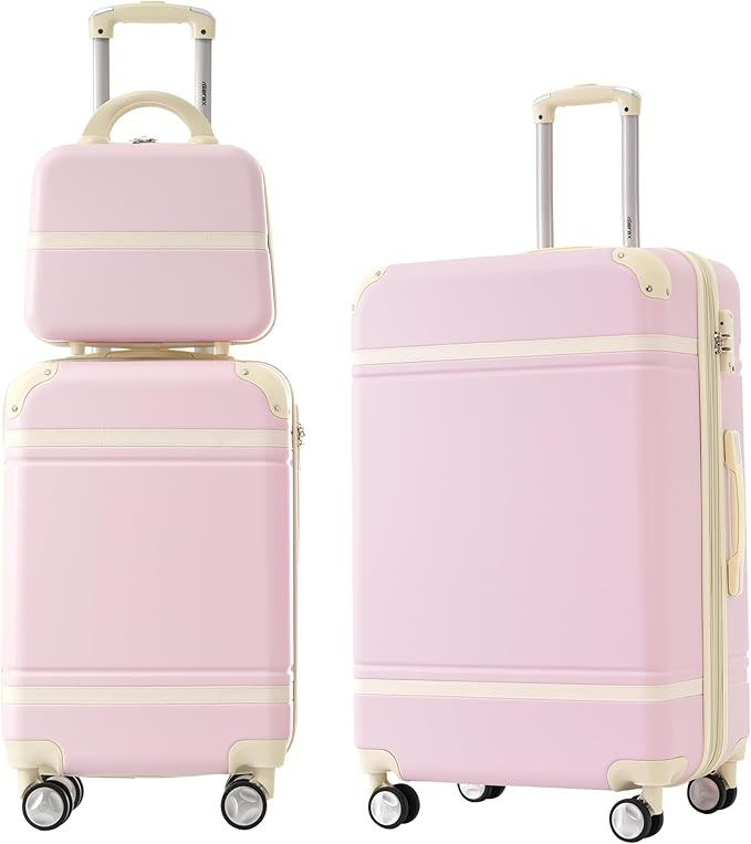 Merax Luggage Set, 2 Piece Luggage with Cosmetic Case, Vintage Hardcase Suitcase with Wheels, Exp... | Amazon (US)