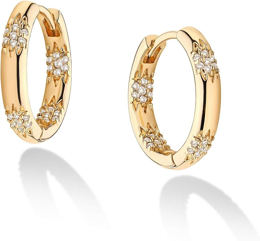 VACRONA Cubic Zirconia Huggie Earrings 14k Gold Plated Tiny Earrings Small Huggie Hoop Earrings S... | Amazon (US)