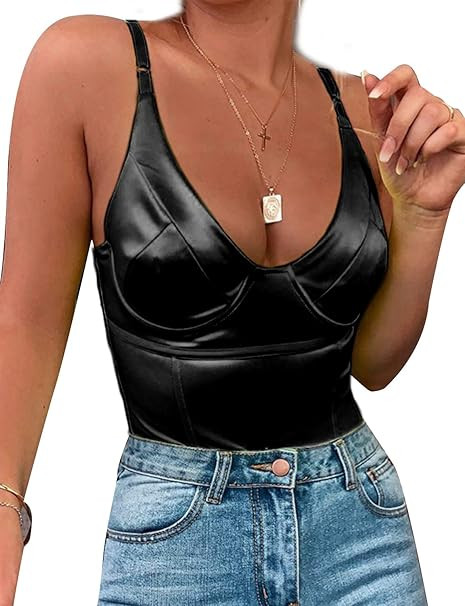 Women's Neon Bodysuit for Women Teddy Sleeveless Sling Tops Satin Bodysuit Corset Bodysuit Top | Amazon (US)