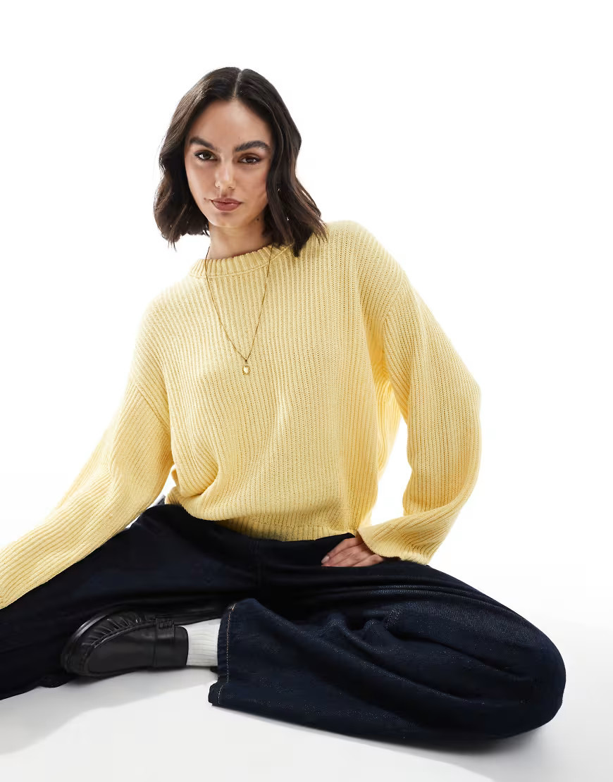 ASOS DESIGN fisherman knit sweater in buttermilk yellow | ASOS (Global)