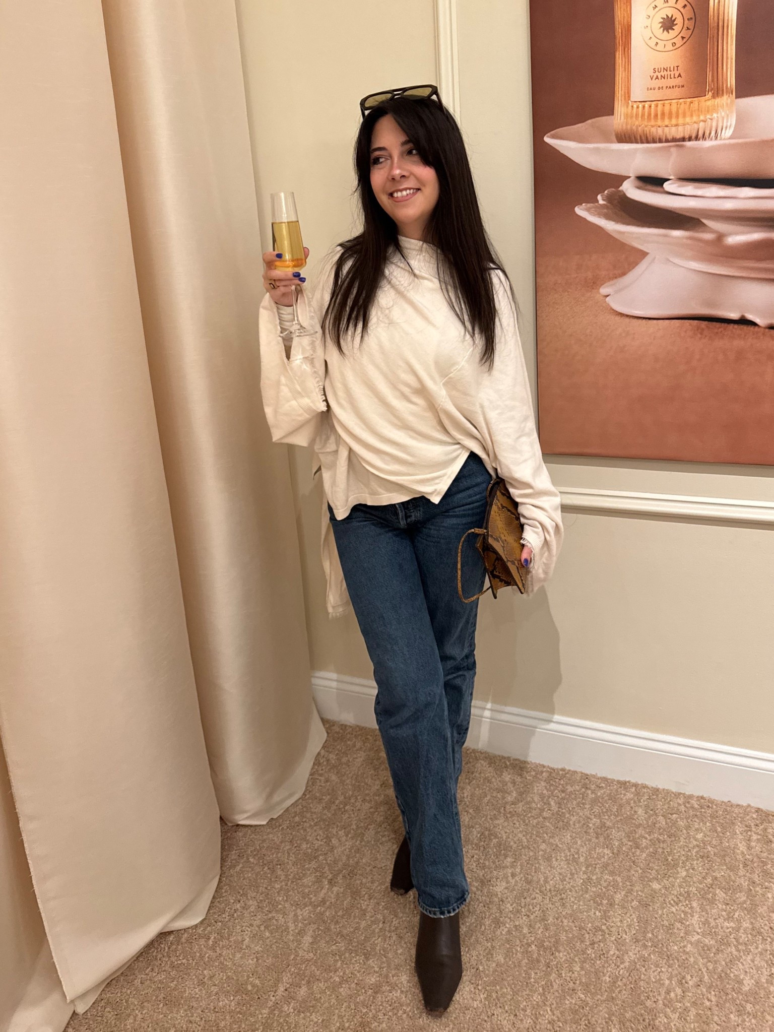 Effortless neutrals for a night out 🤍 Cream wrap top + classic straight-leg denim with chocolate brown boots and a mini snakeskin bag. One of those easy outfits that still feels elevated — perfect for dinner, drinks, or a casual event.

Fit details: relaxed top, mid-rise straight jeans, pointed-toe boots, mini shoulder bag.

#LTKootd #LTKSpringSale #LTKSeasonal