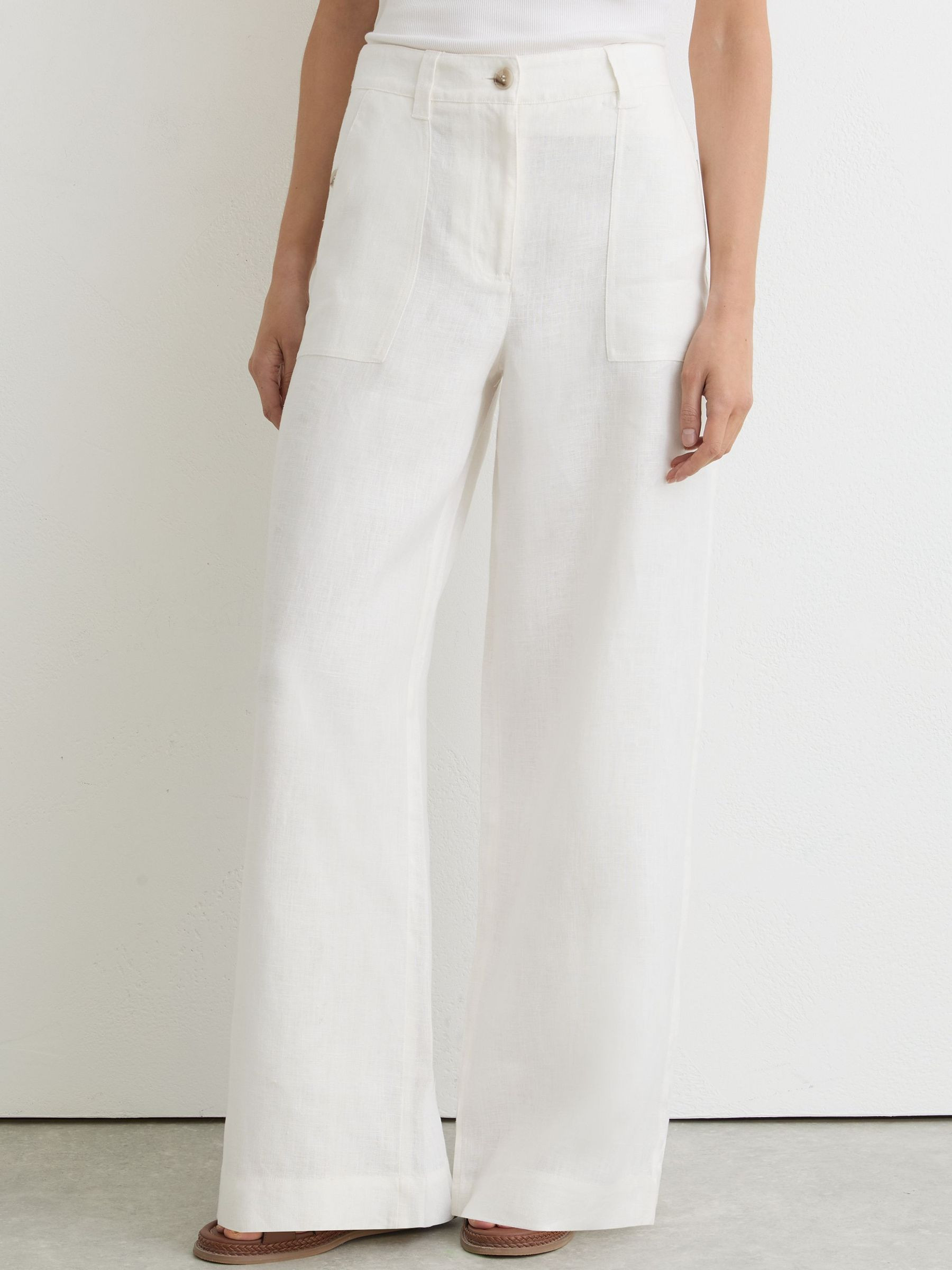 Reiss Linen Wide-Leg Trousers in White - REISS | Reiss UK