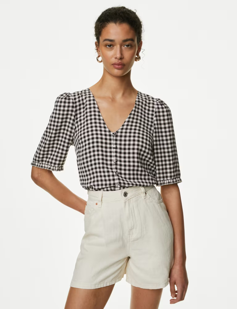Printed V-Neck Puff Sleeve Blouse | Marks & Spencer (UK)