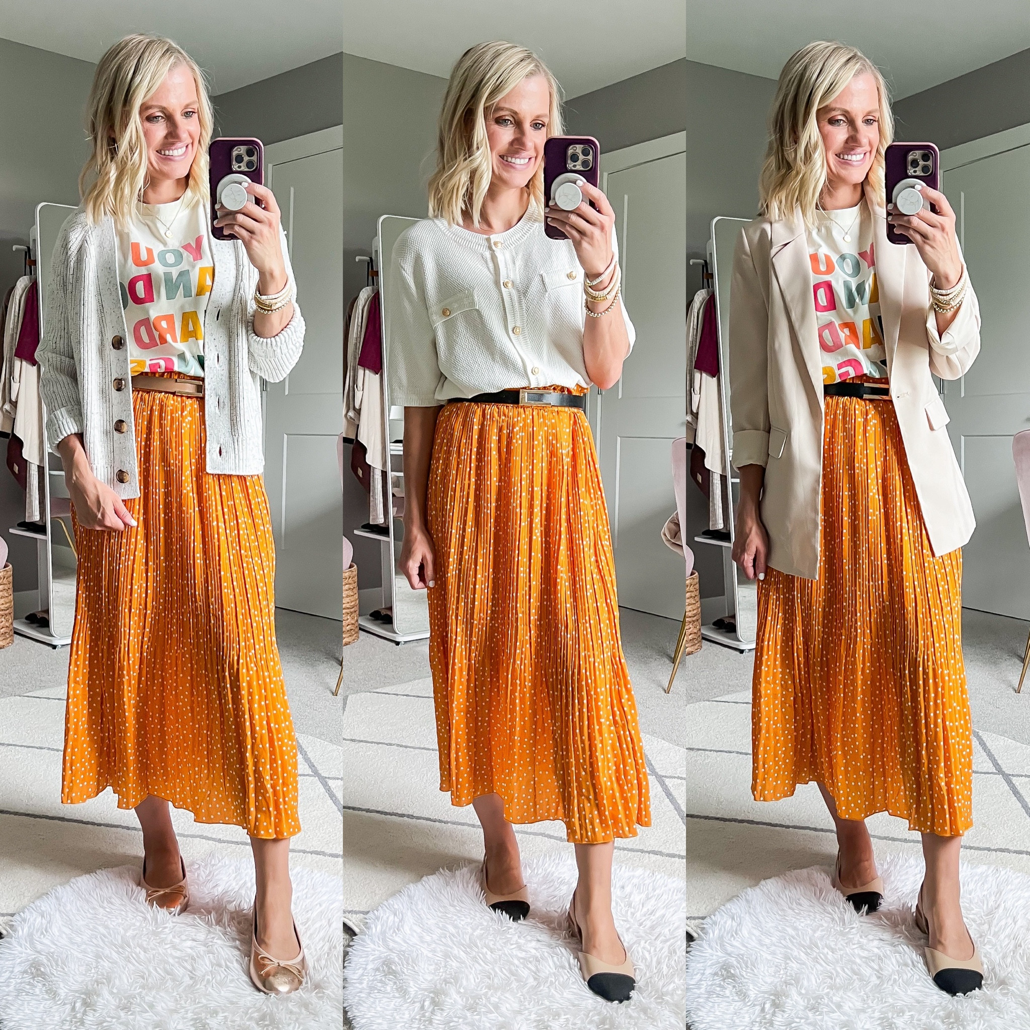 Teacher capsule wardrobe outfits!
T-shirt- small || skirt- small || cardigan- xs || white shirt- small || blazer- xs 

#LTKStyleTip #LTKFindsUnder50 #LTKWorkwear