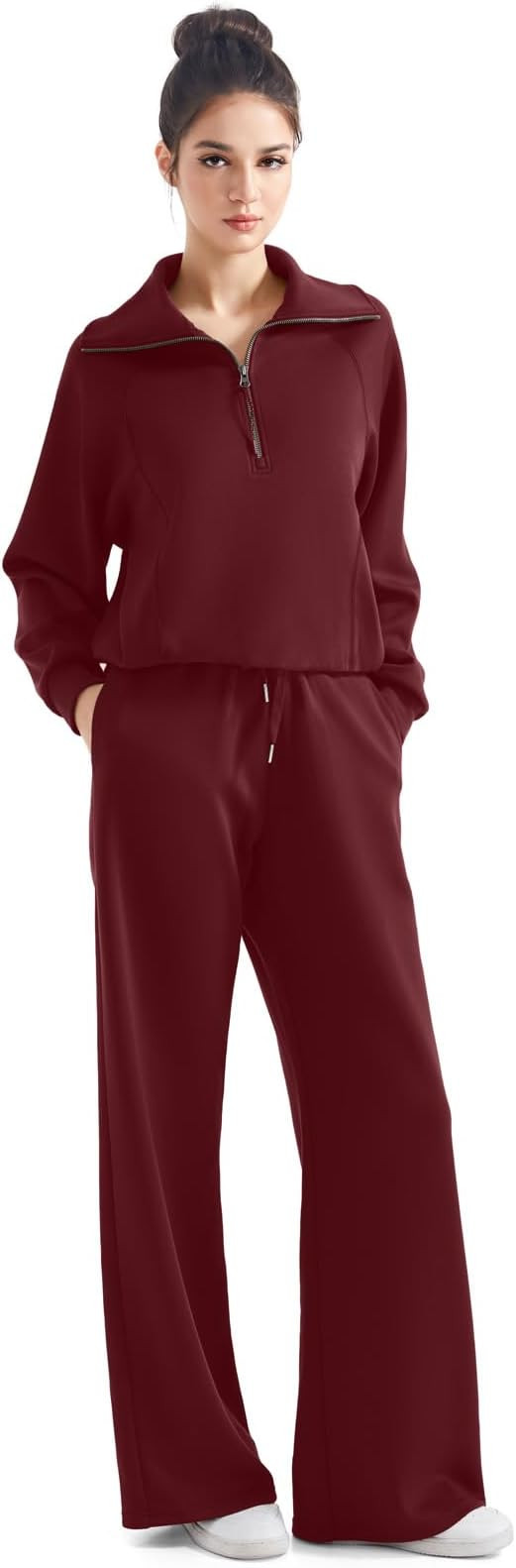 SUUKSESS Women 2 Piece Lounge Matching Set Wide Leg Sweatpant Half Zip Sweatshirt | Amazon (US)
