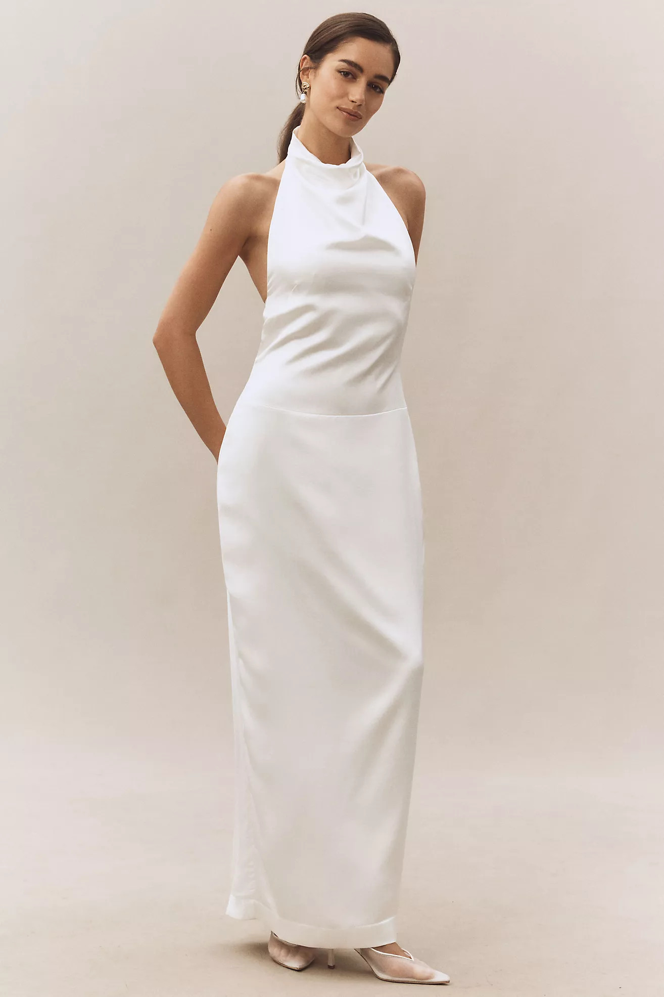 BHLDN High-Neck Satin Column Maxi Dress | Anthropologie (US)