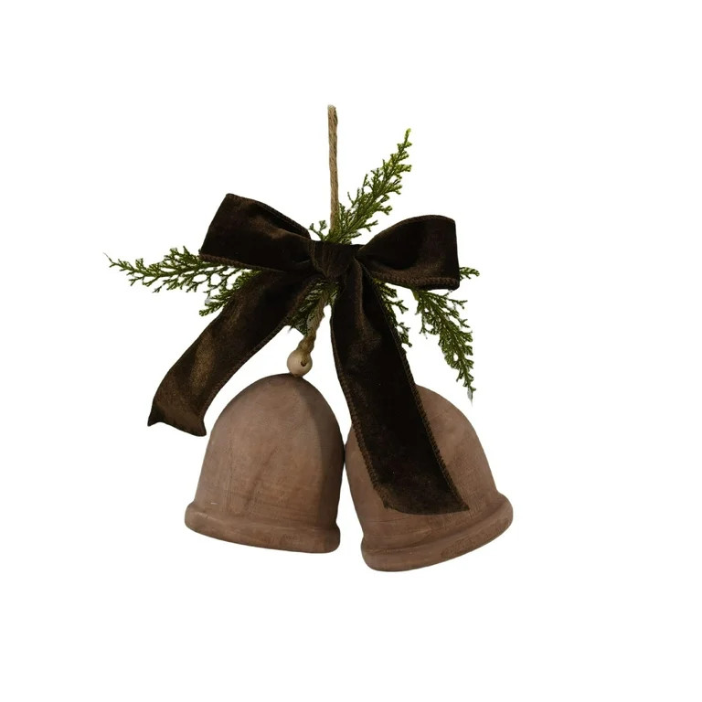 Wooden Bells with Bow Hanging Christmas Decoration, Brown, 11", by Holiday Time | Walmart (US)