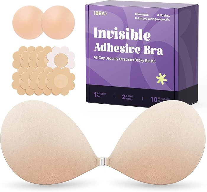 Invisible Strapless Sticky Bra Push up for Women, Ultra Adhesive Bra for Backless Dress, Cleavage... | Amazon (US)
