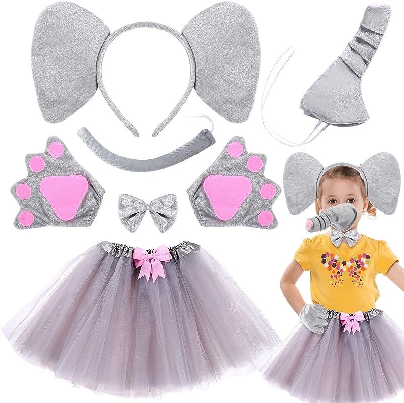 6 Pcs 3D Animal Costume Set Including Tutu Skirt Ears Headband Nose Tail Bowtie Paws for 3-14 Yea... | Amazon (US)