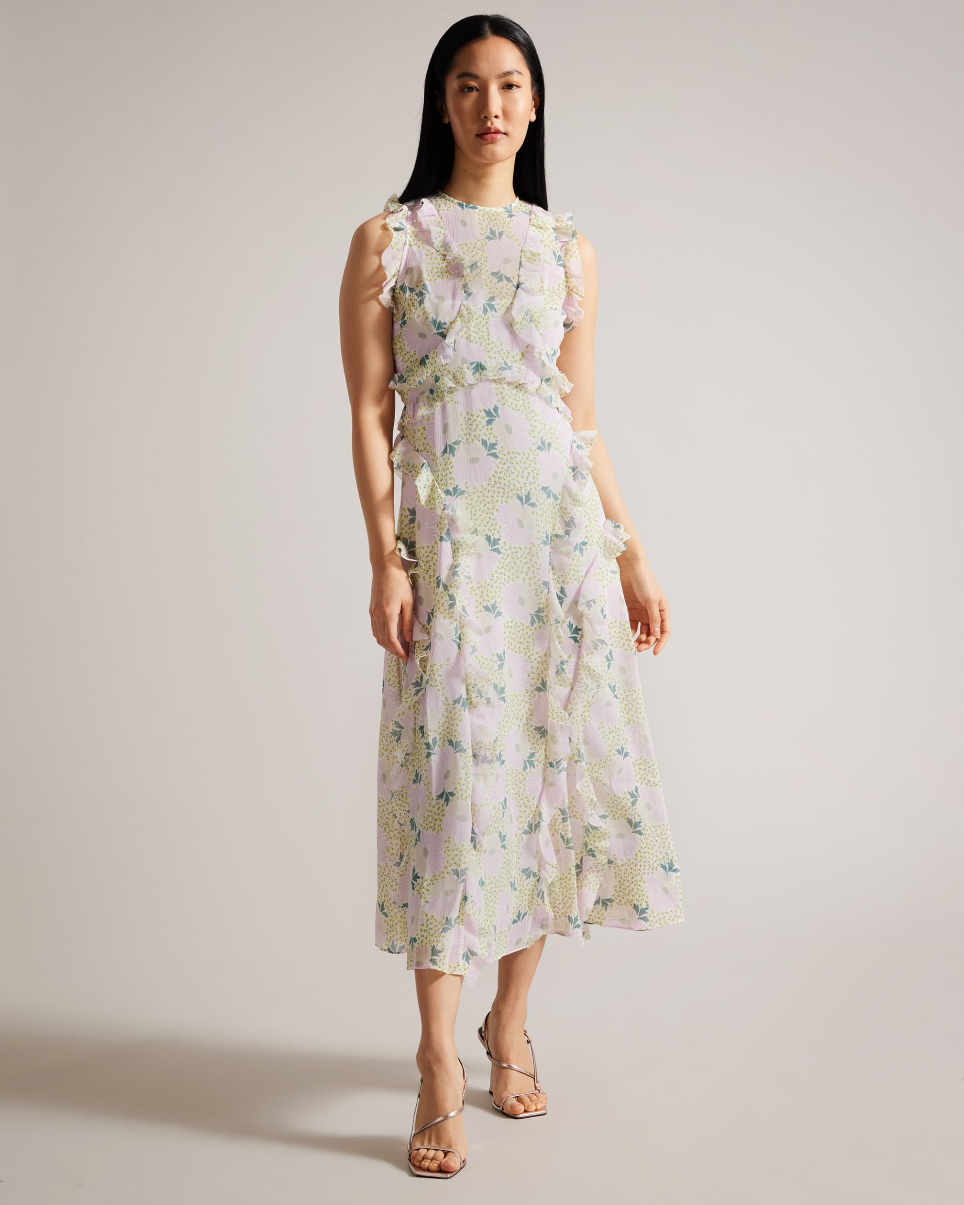 Sleeveless Waterfall Ruffle Midi Dress | Ted Baker (UK)