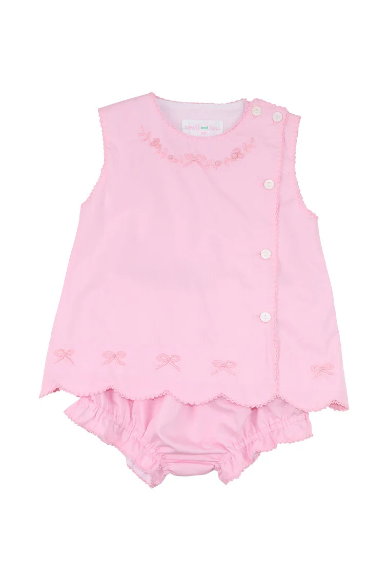 Cecil & Lou Baby Hand Embroidered Bow Diaper Set | LoveShackFancy