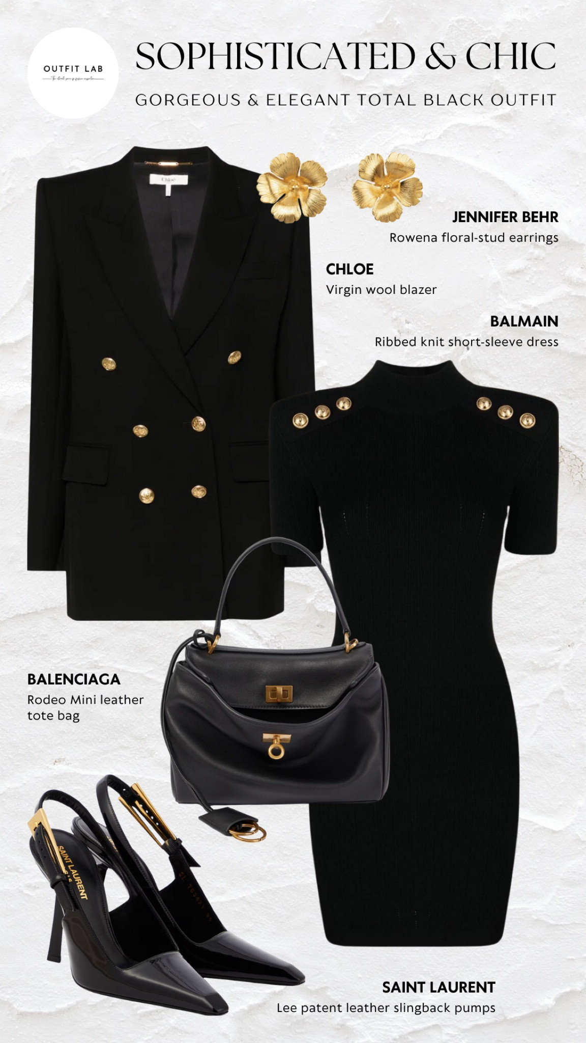 Gorgeous & Elegant Total Black Outfit: Sophisticated & Chic – Shop Now!

Step out in sophisticated style with this gorgeous and elegant total black outfit. Featuring a chic Chloe blazer paired with a stunning Balmain dress for a timeless look. Elevate the ensemble with sleek Saint Laurent pumps and a stylish Balenciaga bag. Complete the outfit with dazzling Jennifer Behr earrings. Perfect for any formal occasion, this outfit exudes elegance and chic sophistication. Shop now to make a statement with this total black ensemble!

#LTKParties #LTKWorkwear #LTKStyleTip