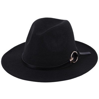 esafio Women s Classic Wide Brim Fedora Hat with Belt Buckle Felt Panama Hat Black | Walmart (US)