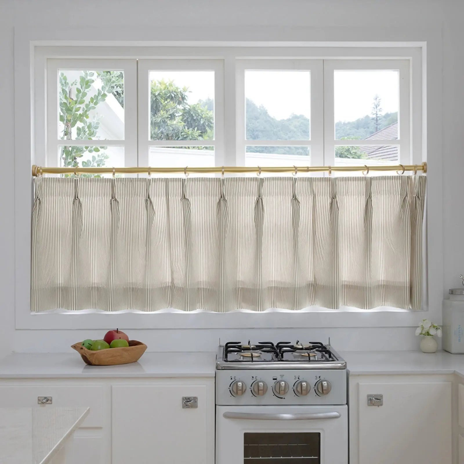 Celia Striped Plaid Cafe Curtain | TWOPAGES