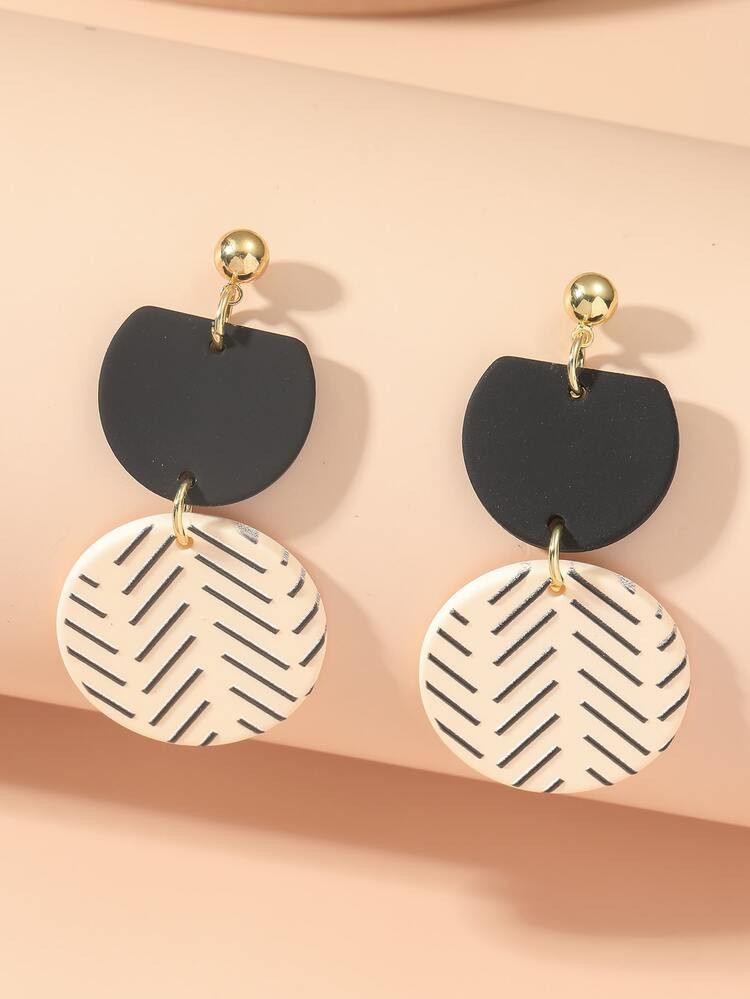Striped Pattern Round Drop Earrings | SHEIN