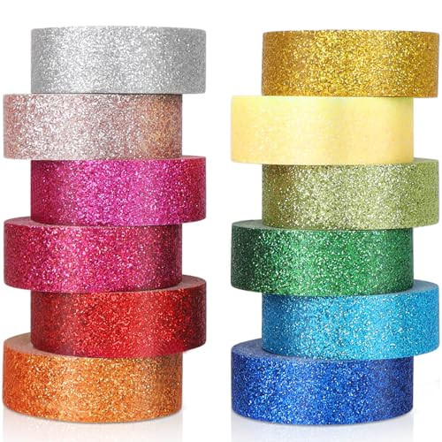 AEBORN Glitter Washi Tape Set - 12 Rolls 15mm Colored Decorative Masking Tapes for Bullet Journal, Kids DIY Crafts, Planner, Scrapbook, Gift Packaging | Amazon (US)