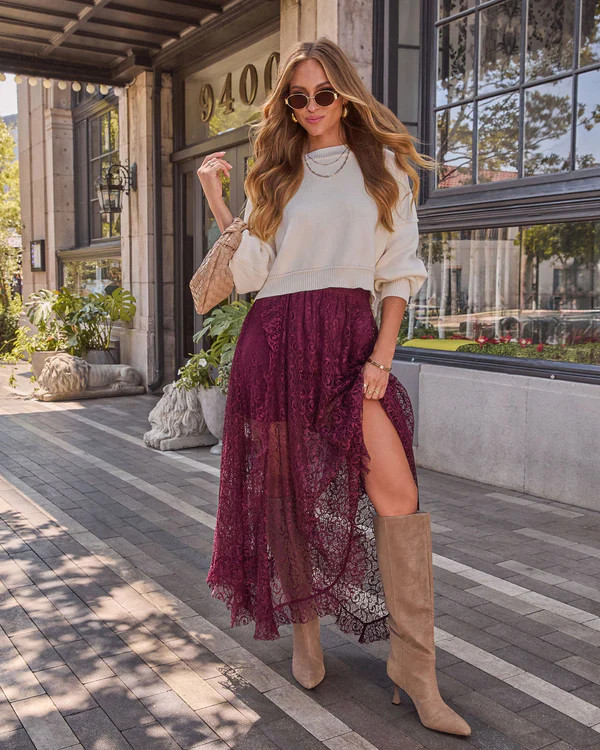Mulled Wine Lace Midi Skirt | VICI