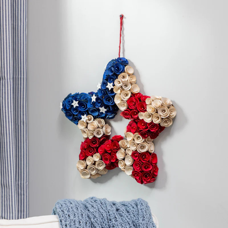 American Classic Wreath Wood Curl Patriotic Star, 19" | Plow & Hearth