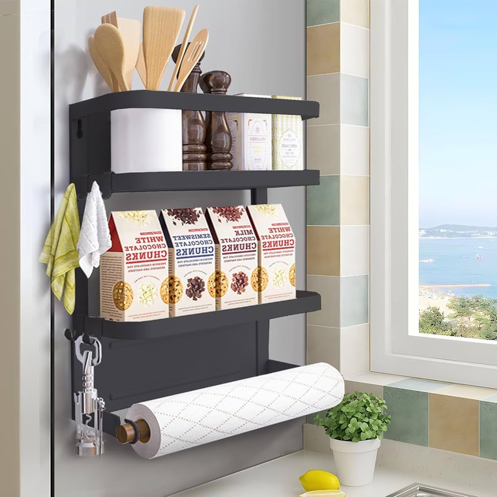 Dr.BeTree Magnetic Spice Rack for Refrigerator Magnetic Paper Towel Holder Shelf Fridge Magnet Or... | Amazon (US)