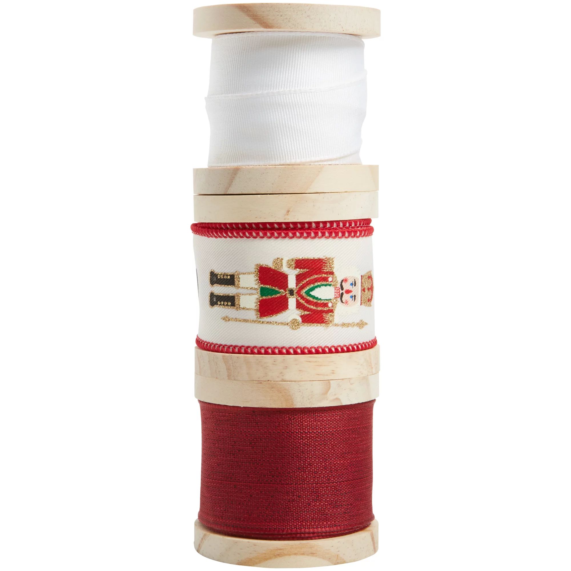 Holiday Time Nutcracker/White/Burgundy Ribbon, 2.4 inch, 3 Pack | Walmart (US)